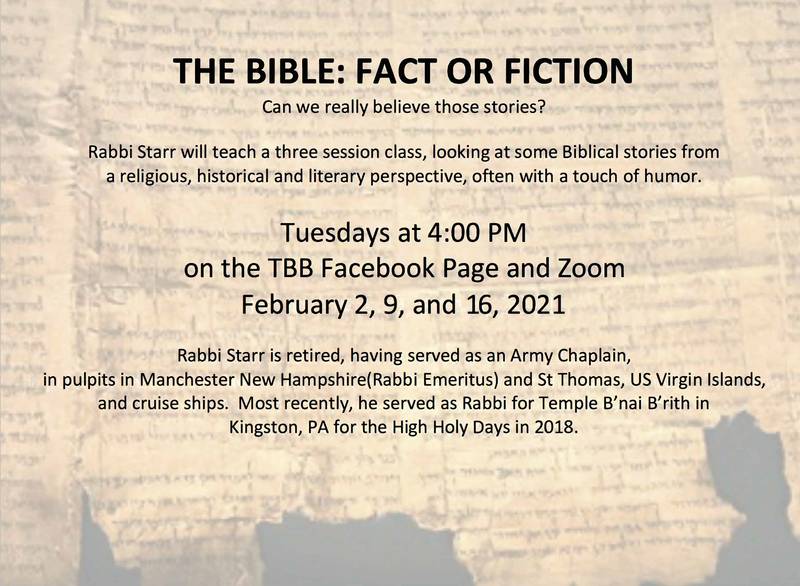 Banner Image for Bible - Fact or Fiction? with Rabbi Starr