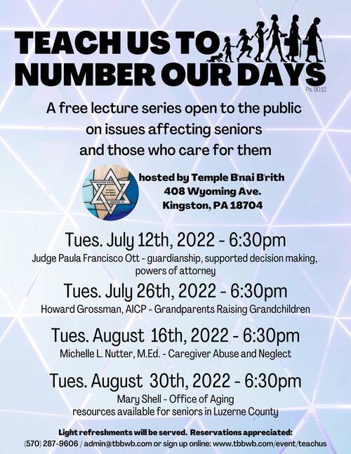 Banner Image for Teach Us To Number Our Days - Senior Lecture Series - Summer 2022